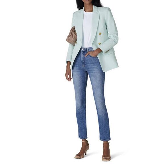 A.L.C. Size 6 Segwick Blazer Jacket Linen Cotton Mint Green Double Breasted - Picture 10 of 10